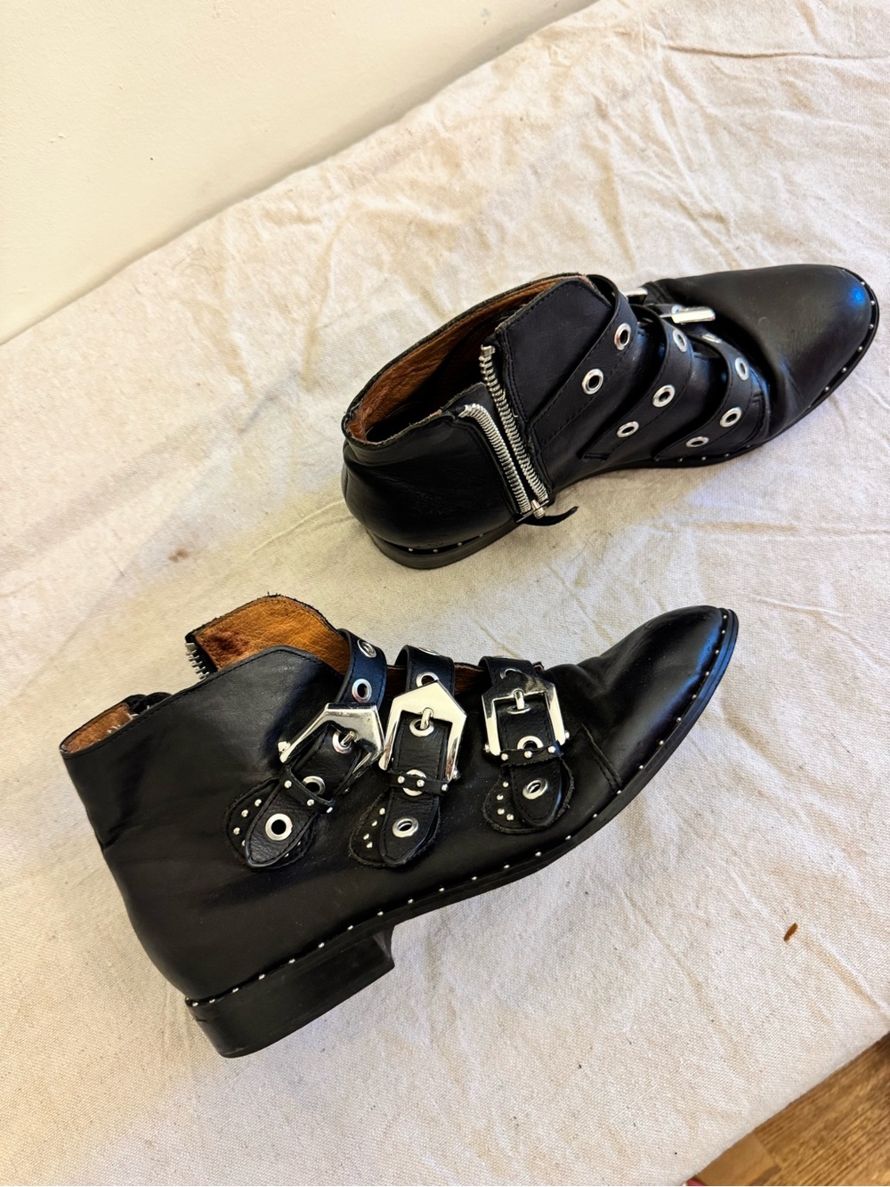 Black Leather Buckle & Stud Ankle Boots - Picture 4 of 5